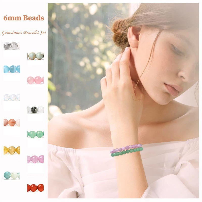 6mm Natural Crystal Stone Beaded Bracelet Elastic String Tigereye Agate Bracelet Female Accessories