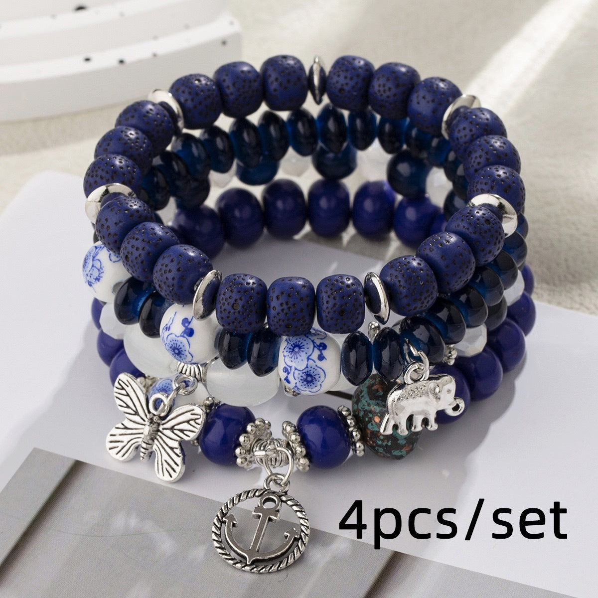 Hot-Selling New Arrival Bohemian Butterfly Boat Anchor Elephant Pendant Multilayer Fashion Beaded Bracelet
