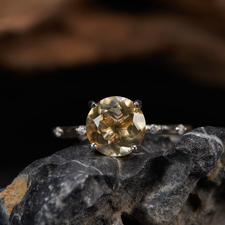 S925 Sterling Silver Natural Yellow Crystal Amethyst Topaz Colorful Gemstone Ring for Women