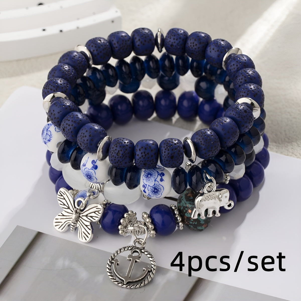 Hot-Selling New Arrival Bohemian Butterfly Boat Anchor Elephant Pendant Multilayer Fashion Beaded Bracelet