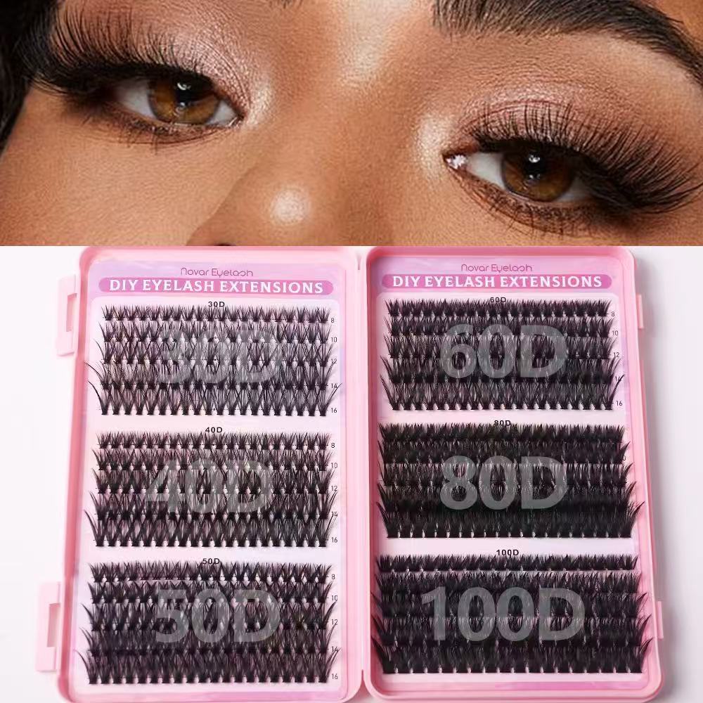 DIY 30D-100D Thick D-Shaped Segmented Natural False Lashes Set with kits