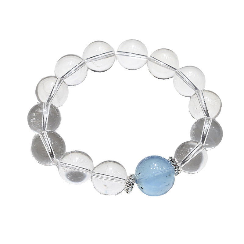 Natural White Crystal Bracelet Aquamarine Top Bead Bracelet