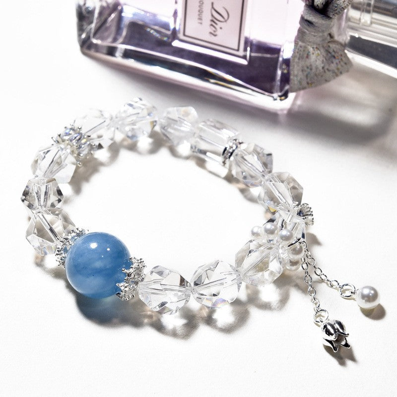 Natural White Crystal Bracelet Aquamarine Top Bead Bracelet