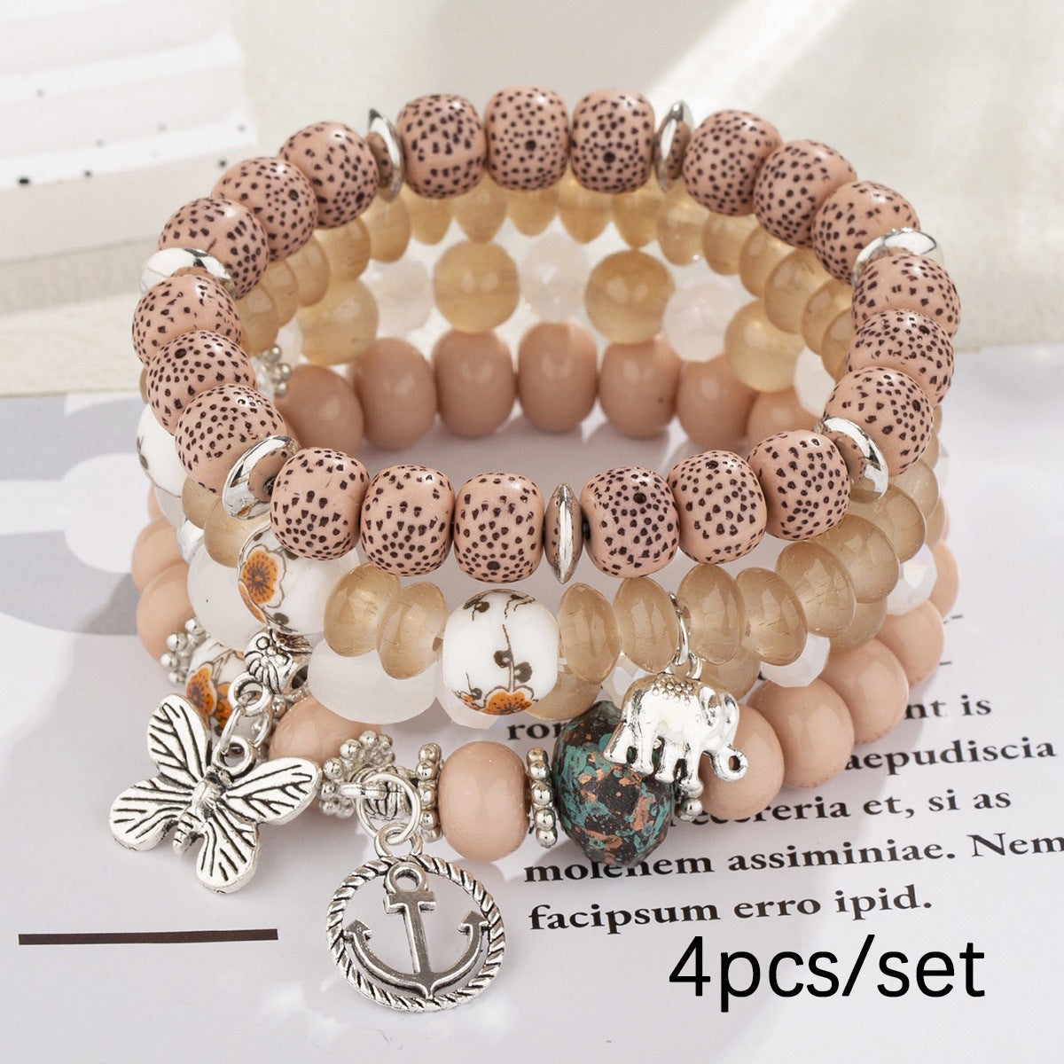 Hot-Selling New Arrival Bohemian Butterfly Boat Anchor Elephant Pendant Multilayer Fashion Beaded Bracelet