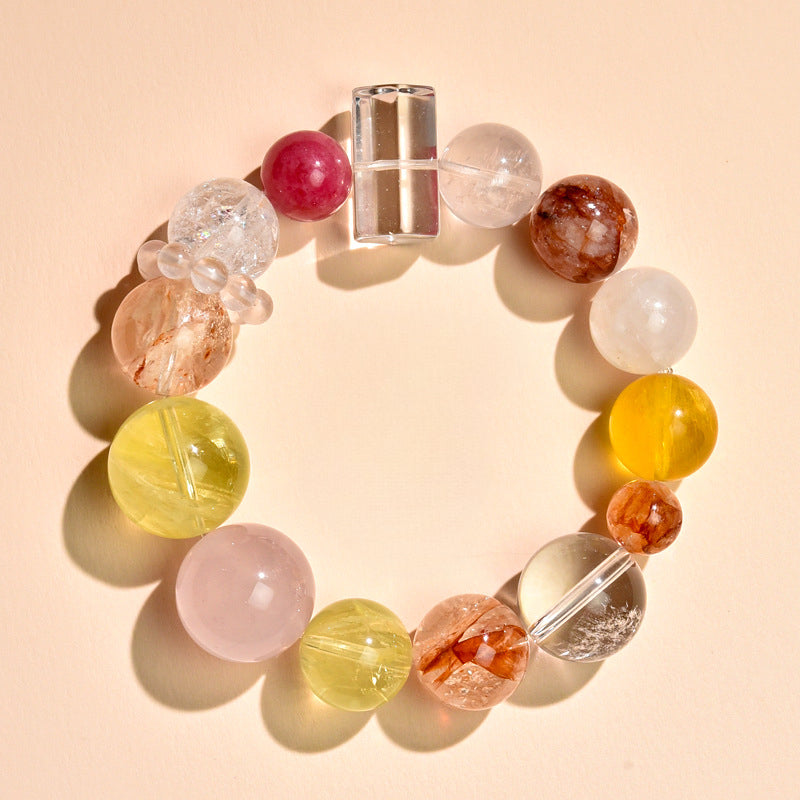 Natural Yellow Crystal Pink Crystal Bracelet Crystal Column Original Design Crystal Healing Magnetic Field Energy
