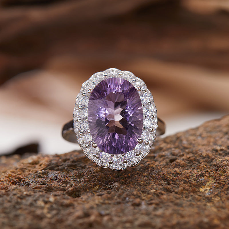 18K Gold S925 Sterling Silver White Purple Yellow Crystal Natural Gemstone Ring Sophisticated Luxury