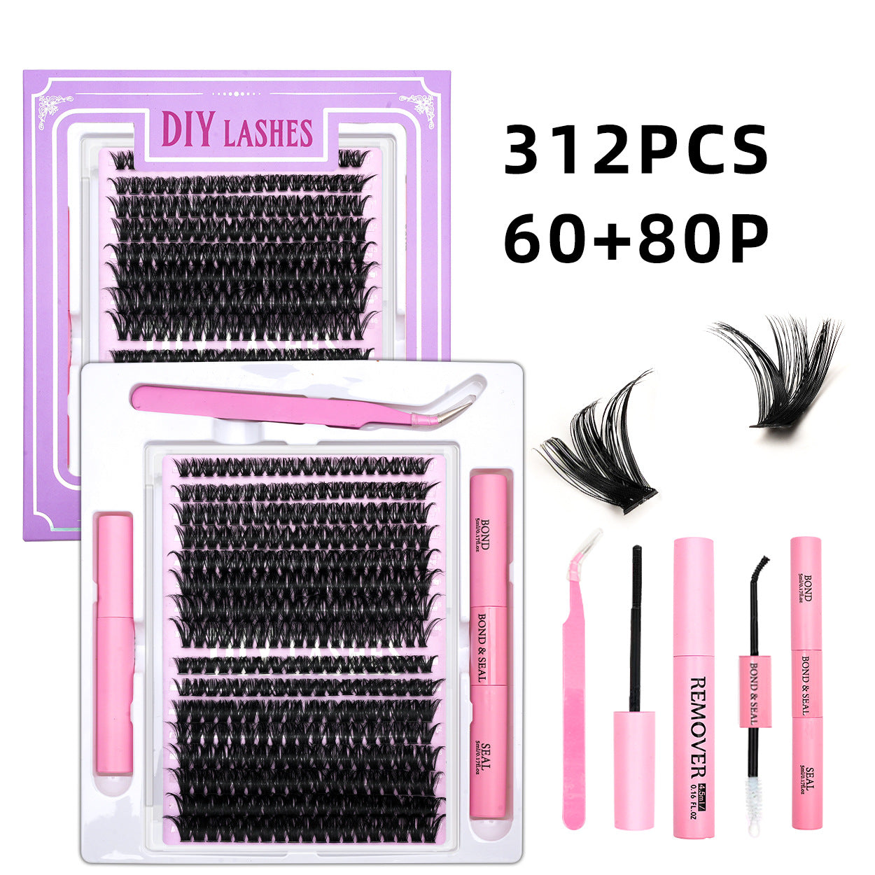 320 Clusters 16 Rows DIY False Eyelashes 4-Piece Set Glue Remover Tweezers 50 P60p80p100p Individual False Eyelash