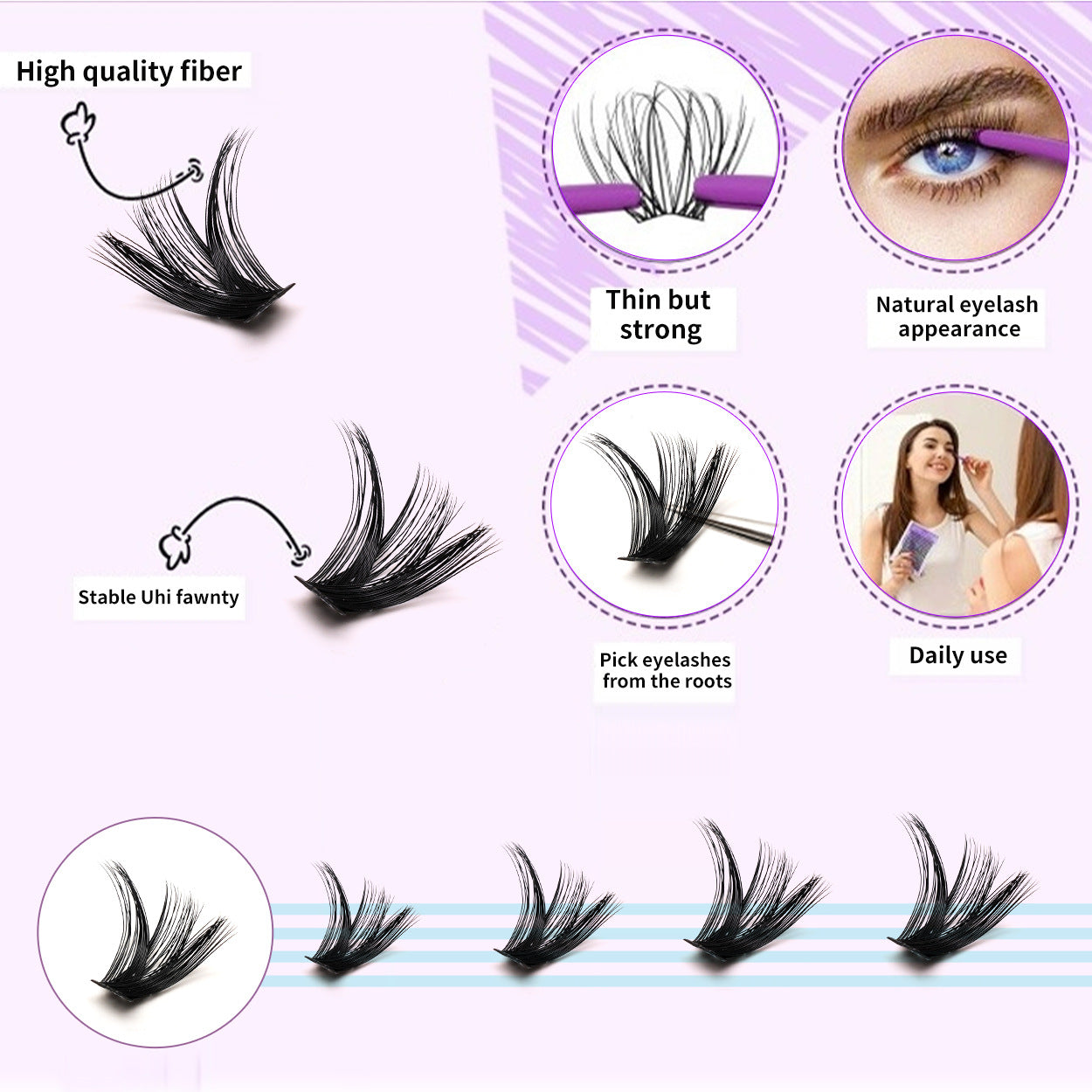 320 Clusters 16 Rows DIY False Eyelashes 4-Piece Set Glue Remover Tweezers 50 P60p80p100p Individual False Eyelash