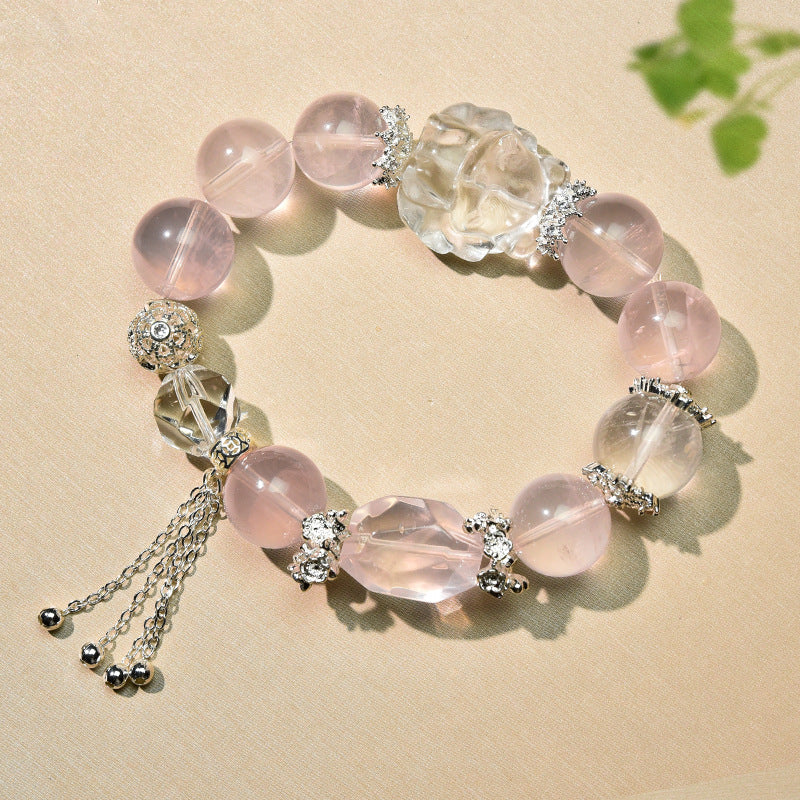 Natural Pink Crystal White Crystal Original Design Bracelet Bracelet