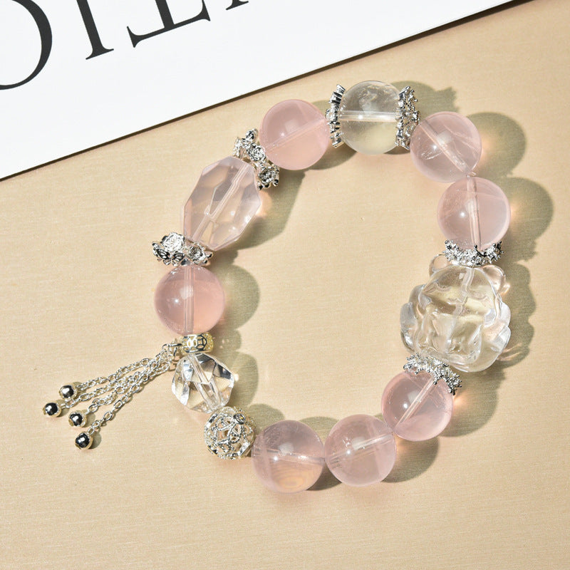 Natural Pink Crystal White Crystal Original Design Bracelet Bracelet