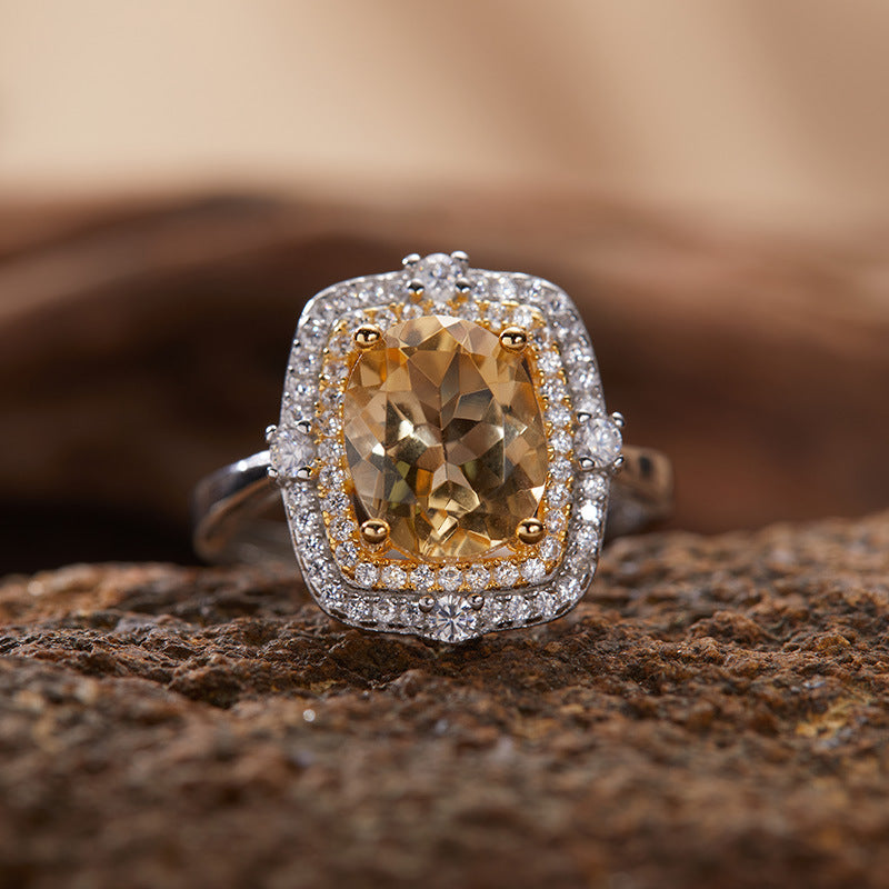 S925 Sterling Silver 18K Gold Natural Gemstone Energy Ring Jewelry