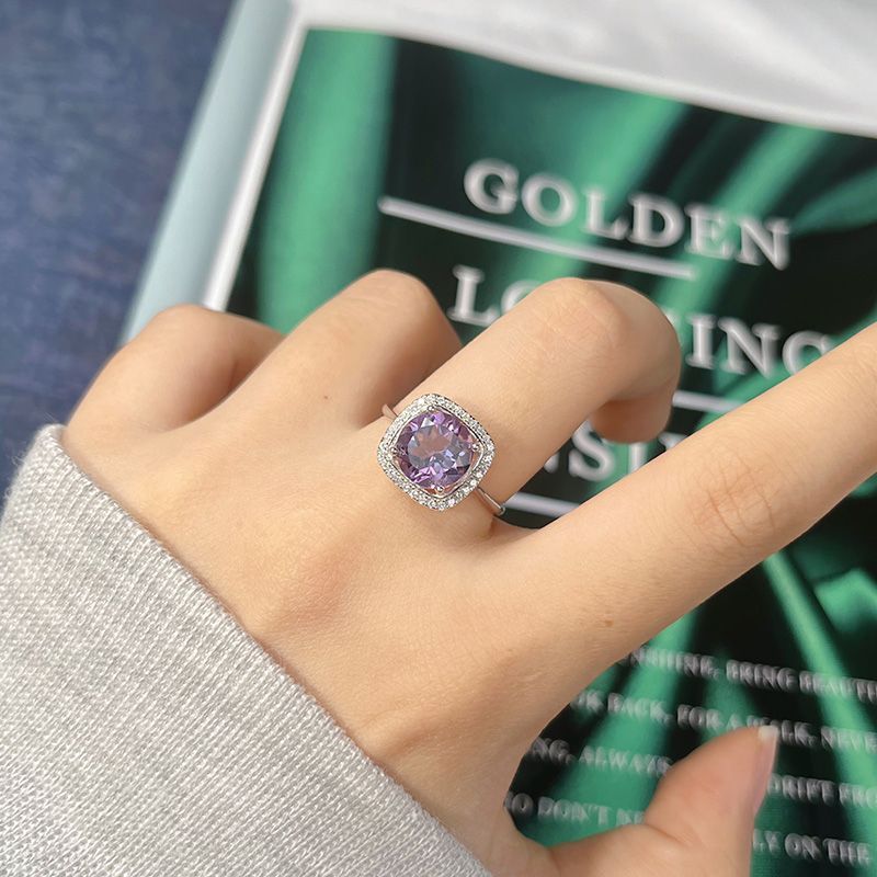 Natural Colorful Amethyst and Citrine Ring for Women s925Pure Silver Sugar Cube Index Finger Ring Xiaohongshu Douyin Style Wholesale