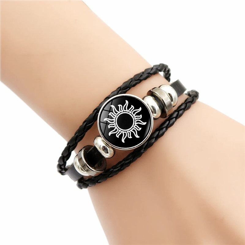 Sun and Moon Lovers Leather Bracelet Retro Punk Multi-Layer Beaded Weave Bracelet Couple Gift