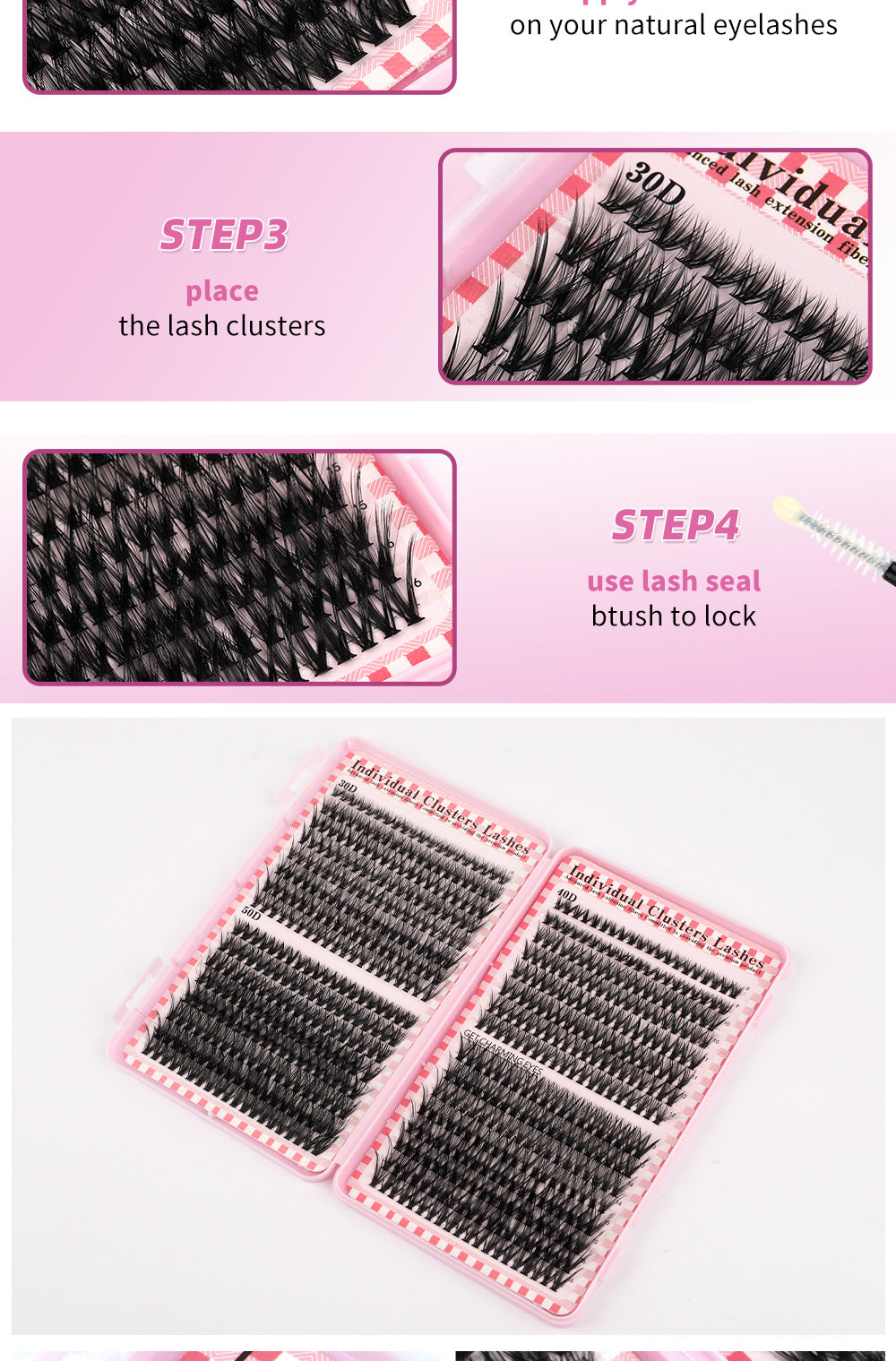 30D4050D Mixed 3D Hot Melt Cluster Lashes Large Volume 640-Piece Eyelash Book