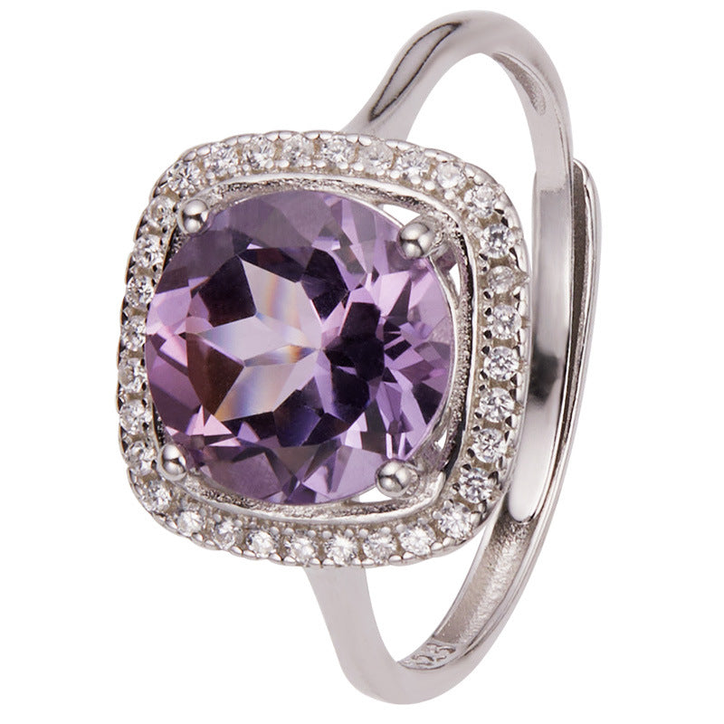 Natural Colorful Amethyst and Citrine Ring for Women s925Pure Silver Sugar Cube Index Finger Ring Xiaohongshu Douyin Style Wholesale