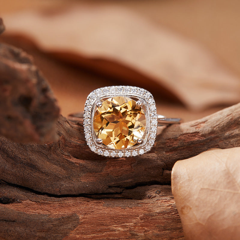 Natural Colorful Amethyst and Citrine Ring for Women s925Pure Silver Sugar Cube Index Finger Ring Xiaohongshu Douyin Style Wholesale