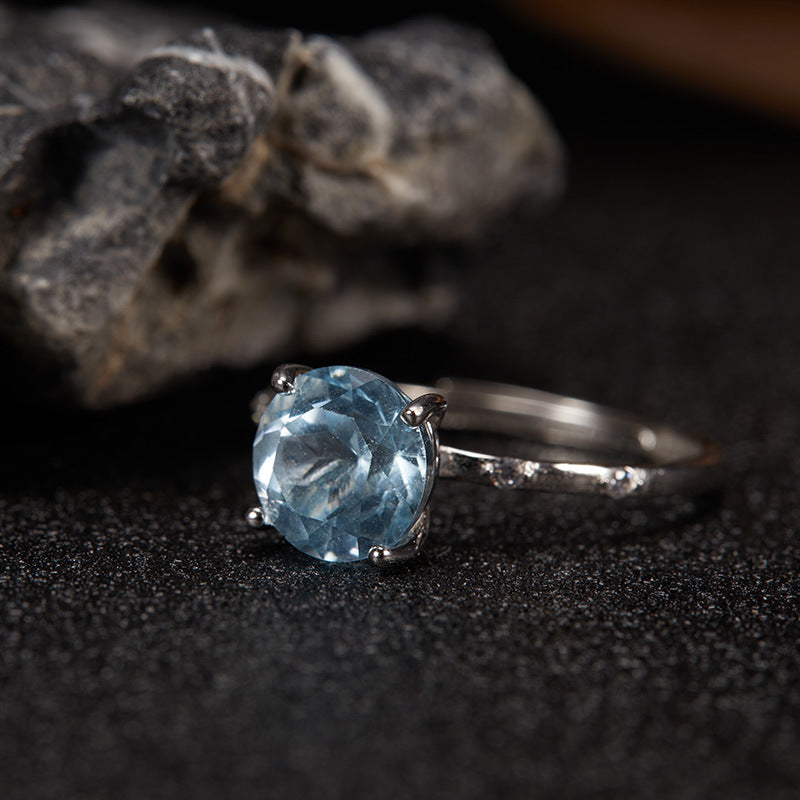 S925 Sterling Silver Natural Yellow Crystal Amethyst Topaz Colorful Gemstone Ring for Women