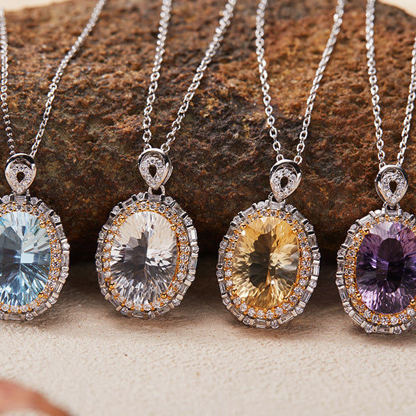 S925 Sterling Silver 18K Gold Natural Colorful Gemstone Amethyst Pendant Collarbone Necklace