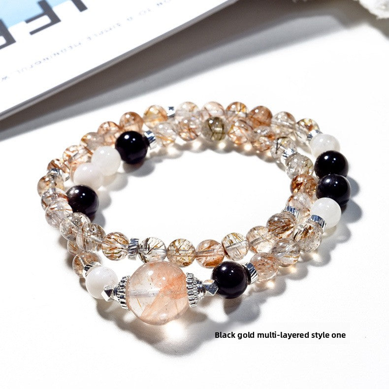 Natural Black Gold Super Crystal Multi-Loop Fashion High-Grade Rutilated Quartz Bracelet