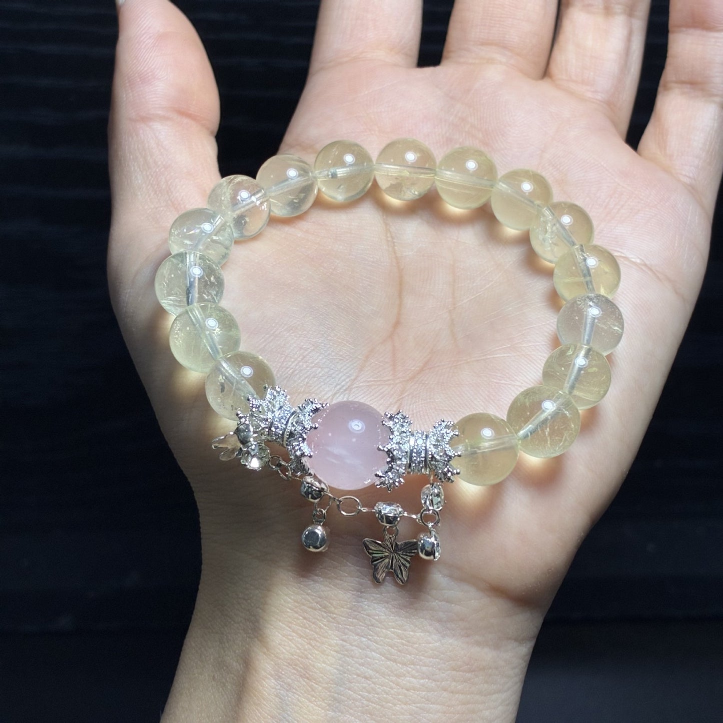 Yellow Citrine Beads Combined with Pink Quartz Bracelet