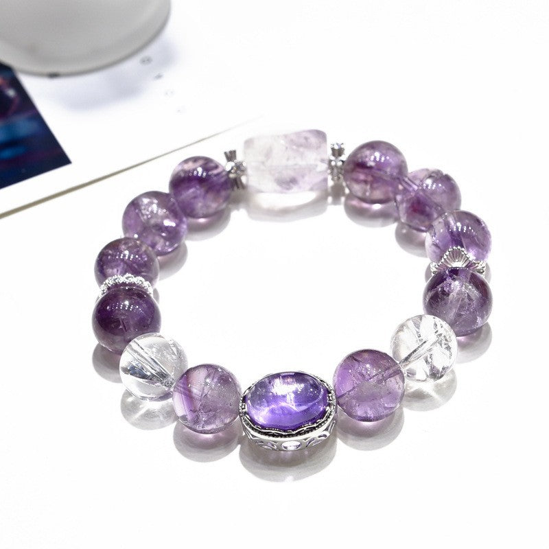 Unique Amethyst Bead Bracelet Natural Purple Azeite Hand Accessory
