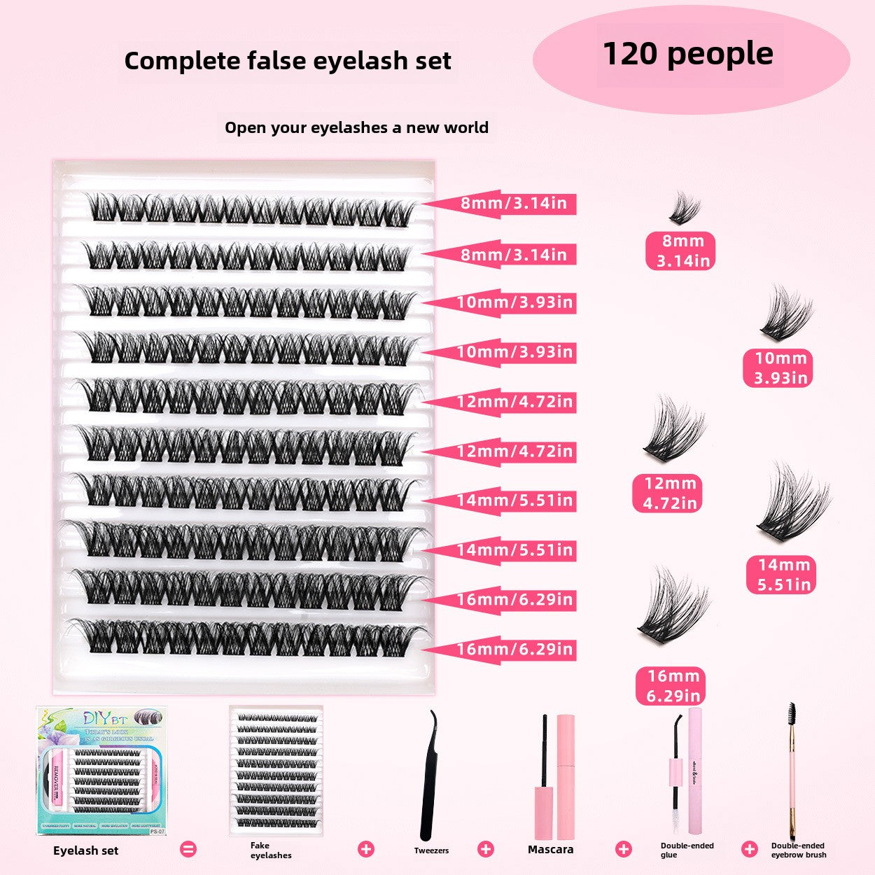 3D Traceless False Eyelashes 5-Piece Set Soft 8D Mink-like Glue Remover Tweezer Set