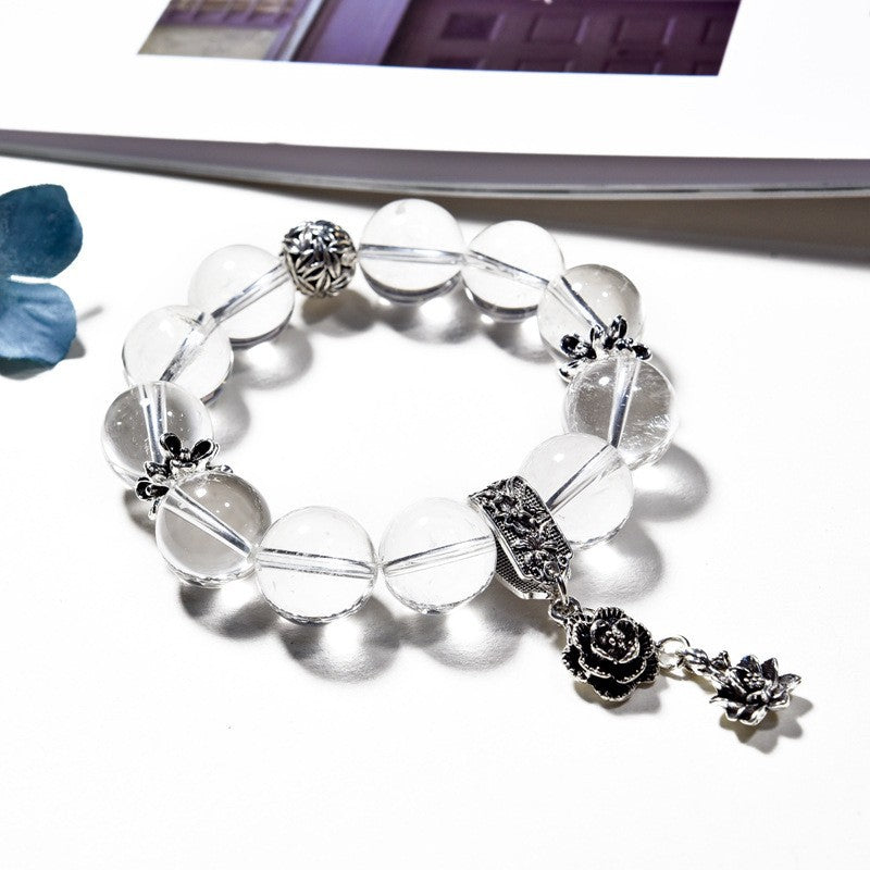 Natural White Crystal Bracelet Aquamarine Top Bead Bracelet