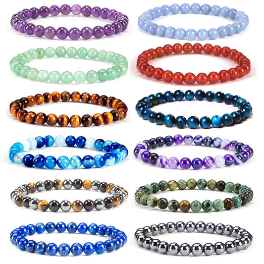 6mm Natural Crystal Stone Beaded Bracelet Elastic String Tigereye Agate Bracelet Female Accessories