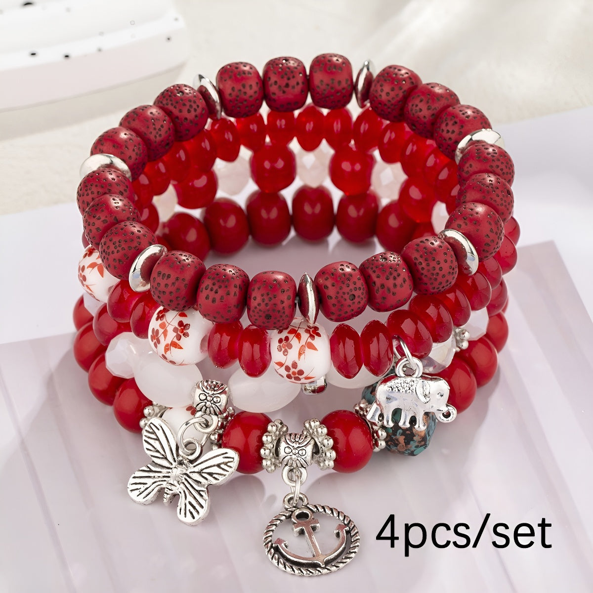 Hot-Selling New Arrival Bohemian Butterfly Boat Anchor Elephant Pendant Multilayer Fashion Beaded Bracelet