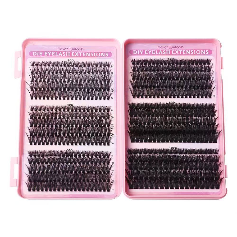 DIY 30D-100D Thick D-Shaped Segmented Natural False Lashes Set with kits