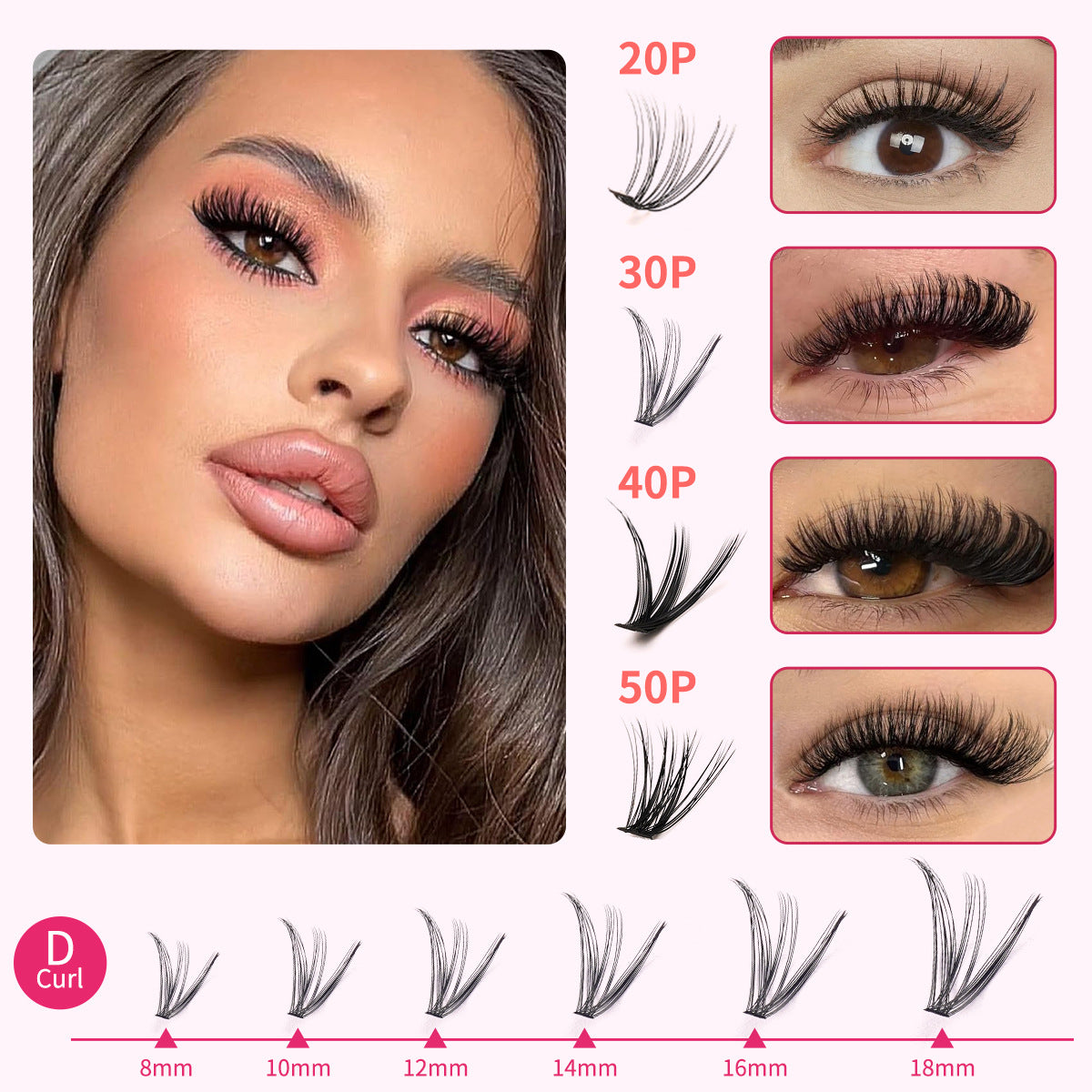 DIY 1000 pcs Big Capacity Eyelash Book Single Cluster Natural D Type False Eyelashes 20D30D40D50D