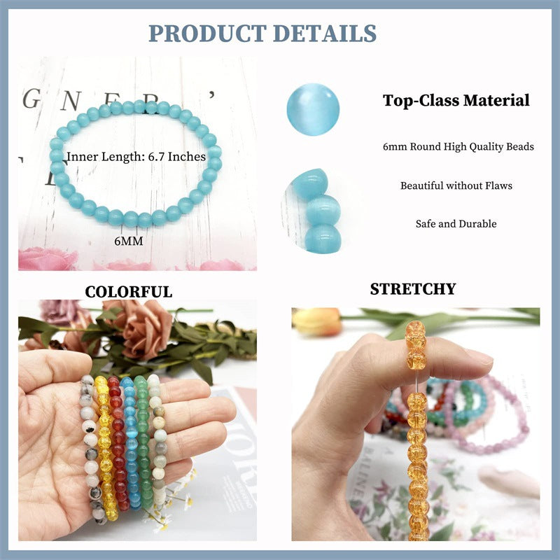 6mm Natural Crystal Stone Beaded Bracelet Elastic String Tigereye Agate Bracelet Female Accessories