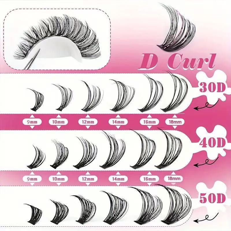 DIY 30D-100D Thick D-Shaped Segmented Natural False Lashes Set with kits