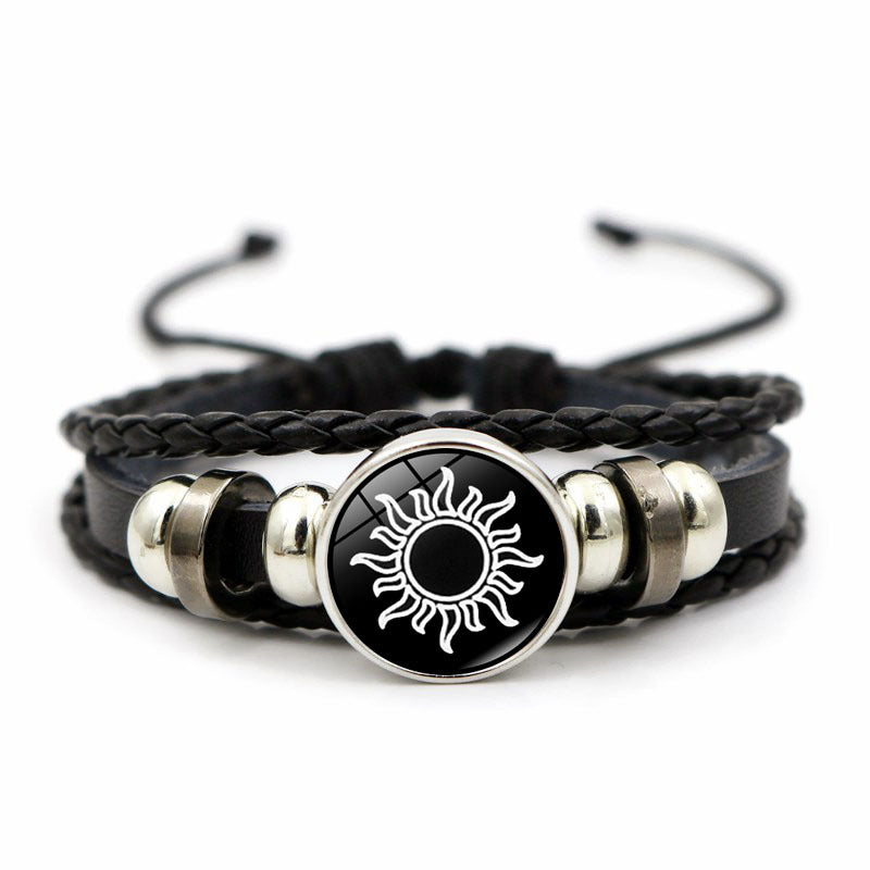Sun and Moon Lovers Leather Bracelet Retro Punk Multi-Layer Beaded Weave Bracelet Couple Gift