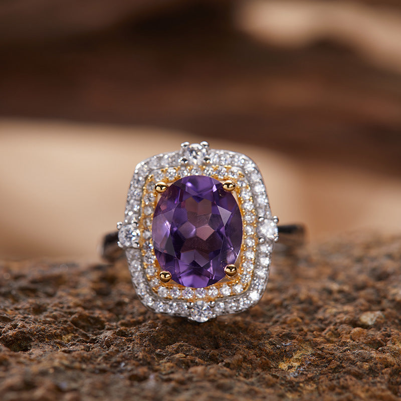 S925 Sterling Silver 18K Gold Natural Gemstone Energy Ring Jewelry