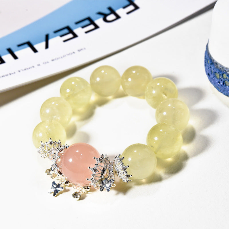 Yellow Citrine Beads Combined with Pink Quartz Bracelet