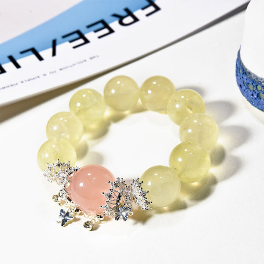 Yellow Citrine Beads Combined with Pink Quartz Bracelet