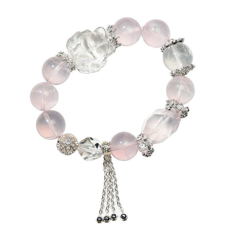Natural Pink Crystal White Crystal Original Design Bracelet Bracelet
