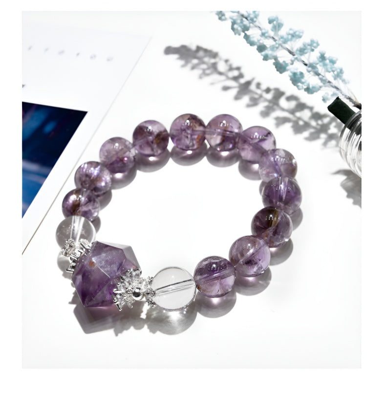 Unique Amethyst Bead Bracelet Natural Purple Azeite Hand Accessory