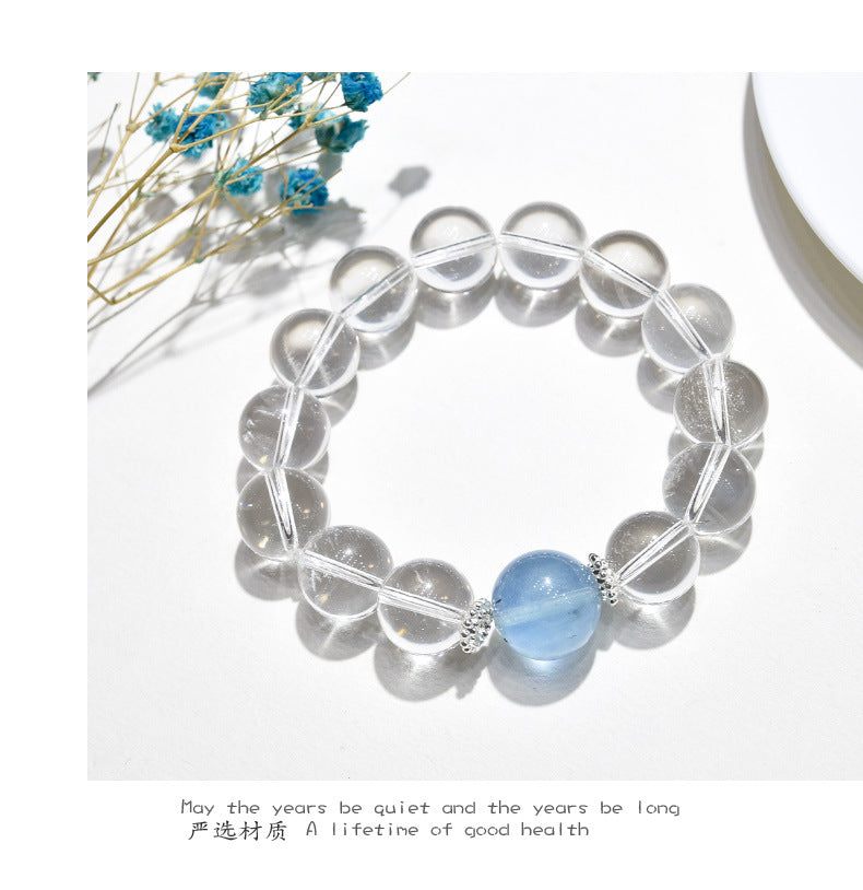 Natural White Crystal Bracelet Aquamarine Top Bead Bracelet