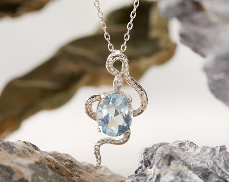 Natural Colorful Topaz Amethyst Pendant Necklace S925 Sterling Silver Inlay