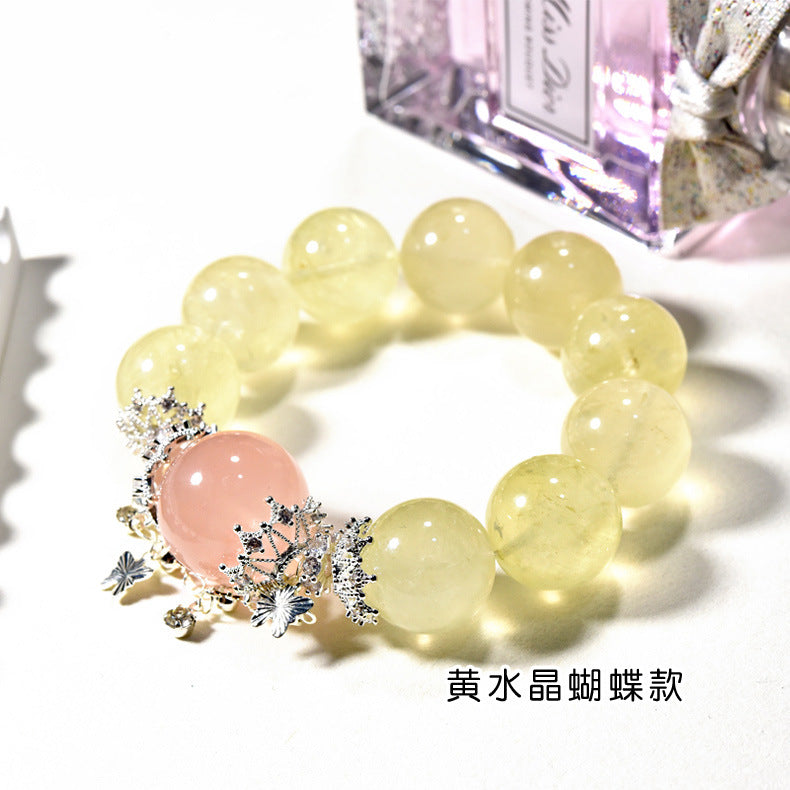 Yellow Citrine Beads Combined with Pink Quartz Bracelet