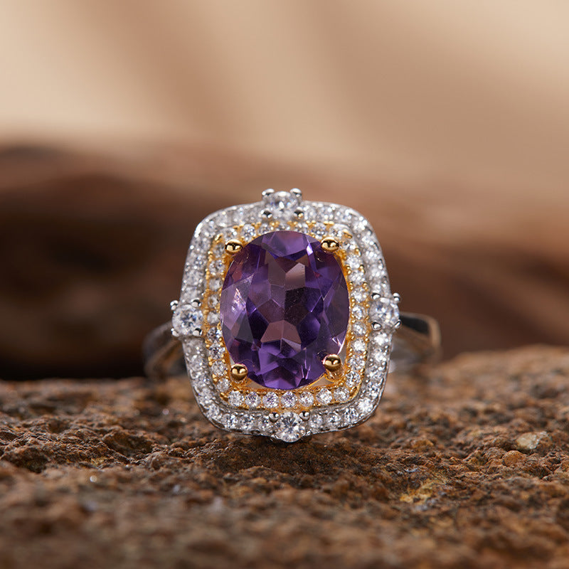 S925 Sterling Silver 18K Gold Natural Gemstone Energy Ring Jewelry