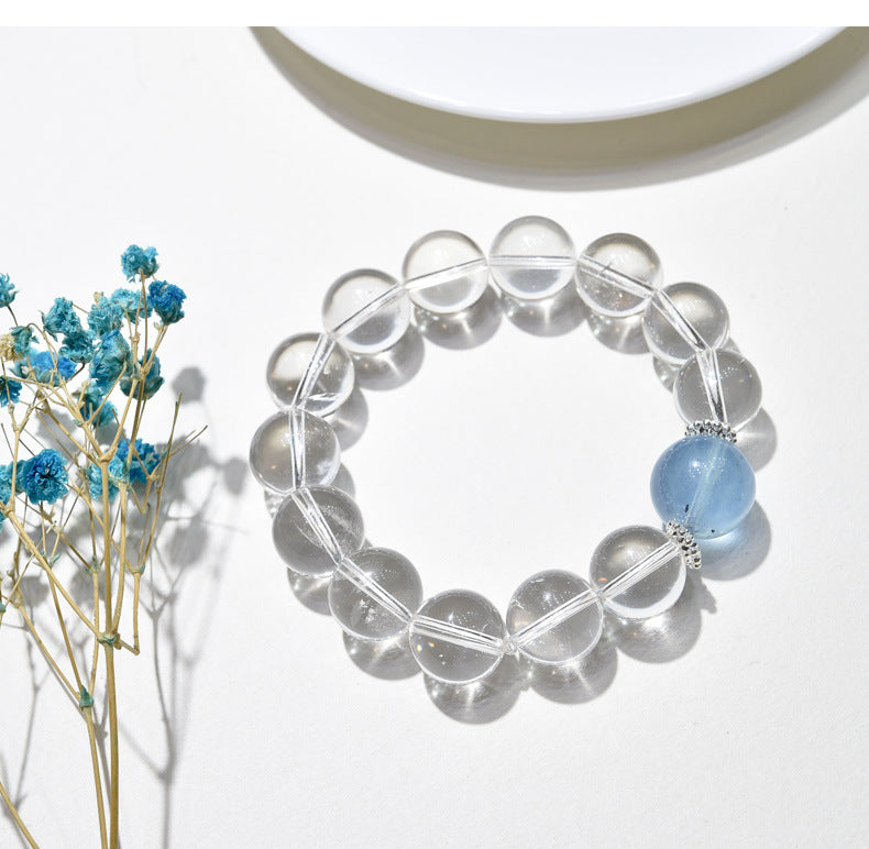 Natural White Crystal Bracelet Aquamarine Top Bead Bracelet