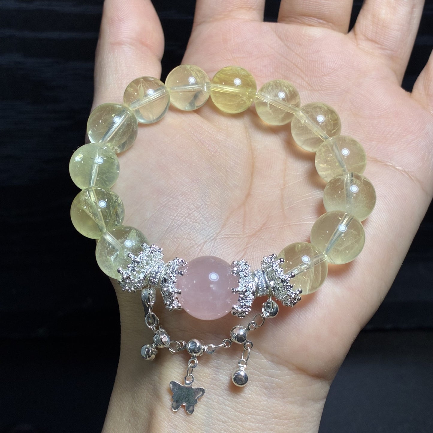 Yellow Citrine Beads Combined with Pink Quartz Bracelet