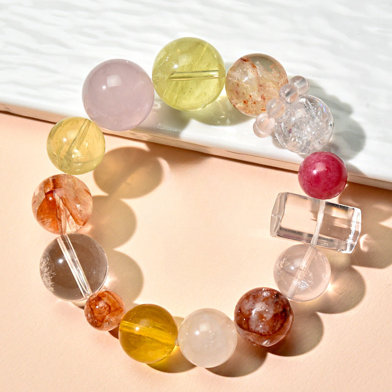 Natural Yellow Crystal Pink Crystal Bracelet Crystal Column Original Design Crystal Healing Magnetic Field Energy