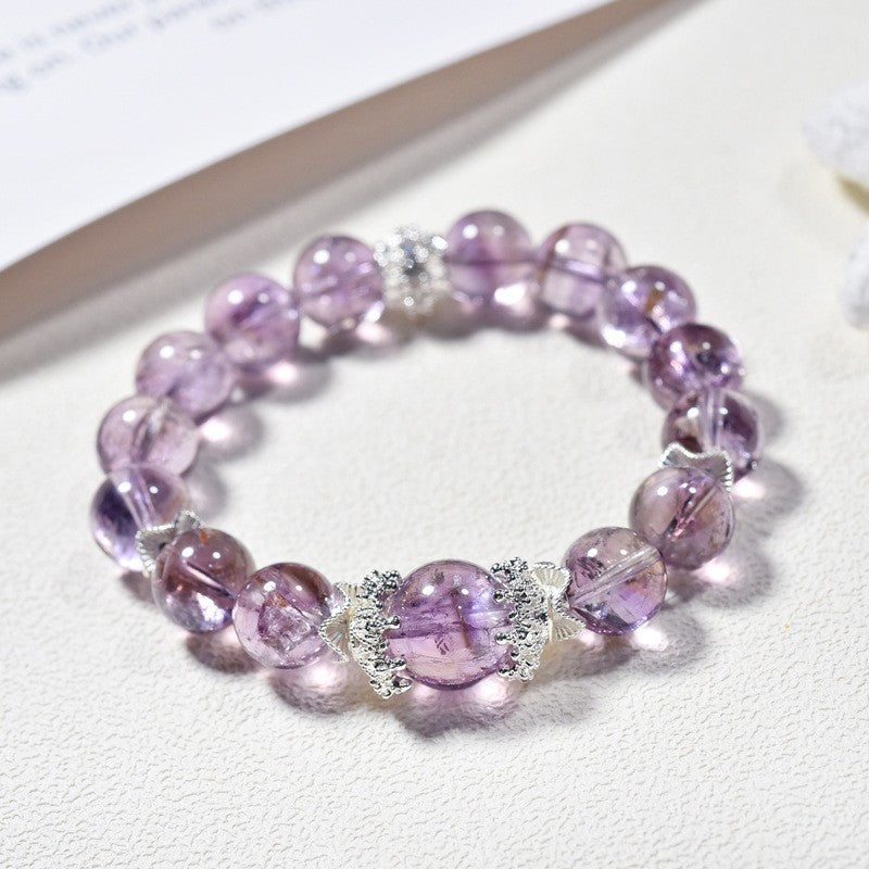 Unique Amethyst Bead Bracelet Natural Purple Azeite Hand Accessory