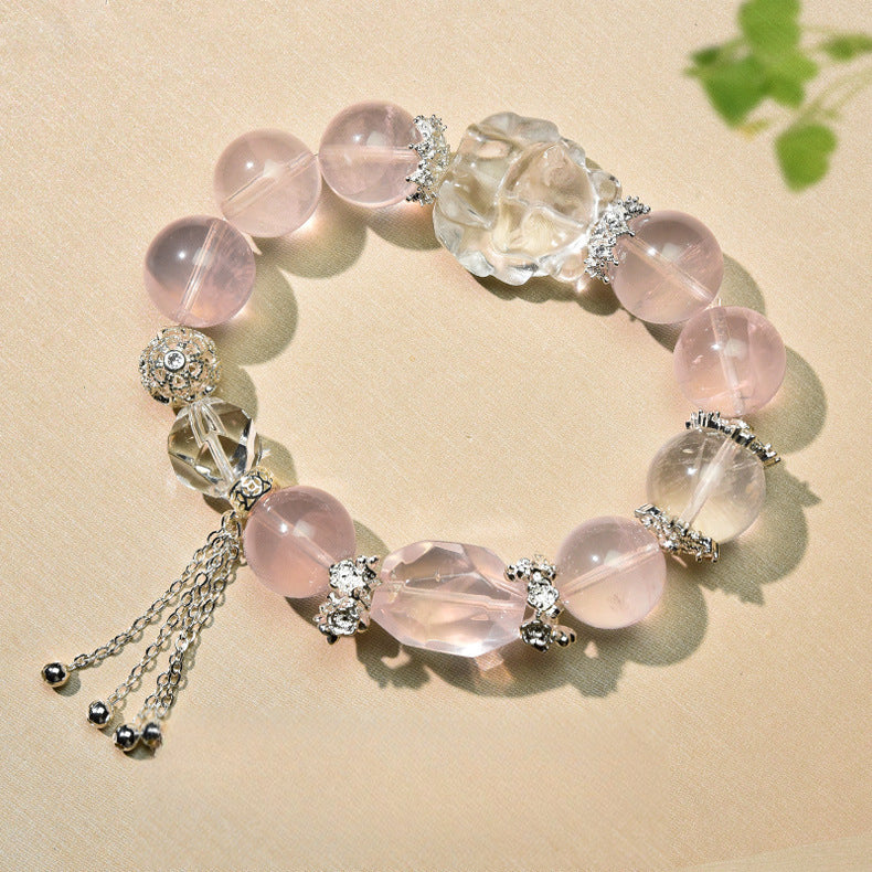 Natural Pink Crystal White Crystal Original Design Bracelet Bracelet
