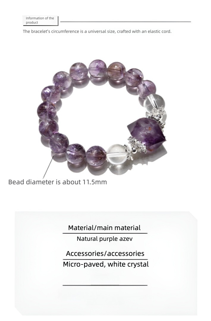 Unique Amethyst Bead Bracelet Natural Purple Azeite Hand Accessory
