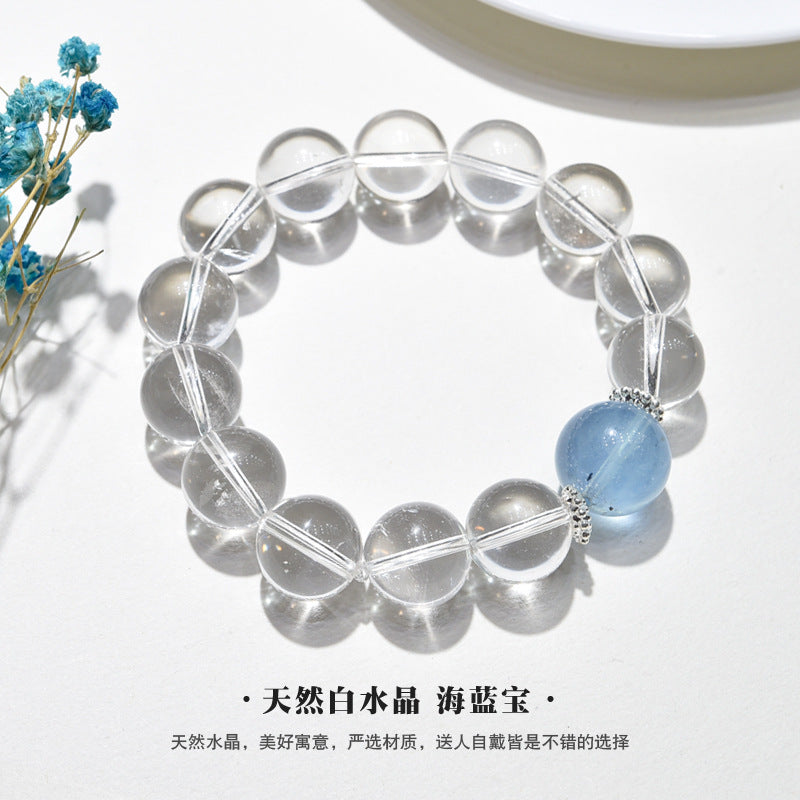 Natural White Crystal Bracelet Aquamarine Top Bead Bracelet